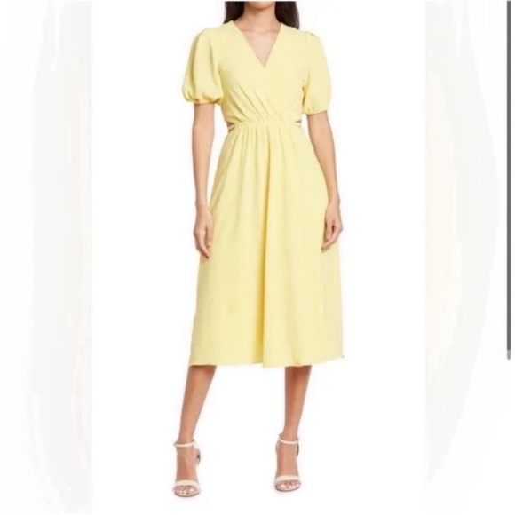 Gabby Skye Dresses & Skirts - Gabby Skye Lemon Yellow Waist Cutout Midi Dress NWT size 12